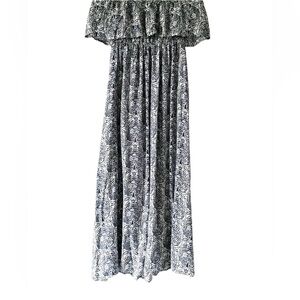 Yidarton Women Blue & White Strapless Floral Boho Maxi Dress, Size M‎